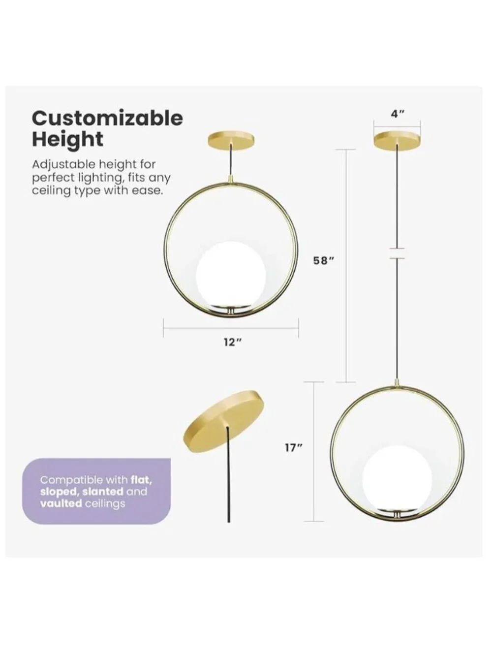 NEW! Neatfi Circular Pendant Light Sophisticated Modern Single Ceiling Hanging